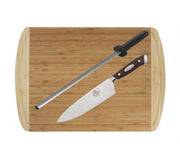 Chef Mike Special! 8 Inch Chef knife with Diamonds Steel sharpener & Bamboo cutting board - Bavarian Knife Works